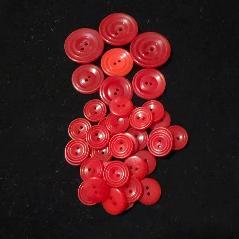 Lot Of 39 Vintage Translucent Red Plastic UV Reactive Buttons - 3 Sizes