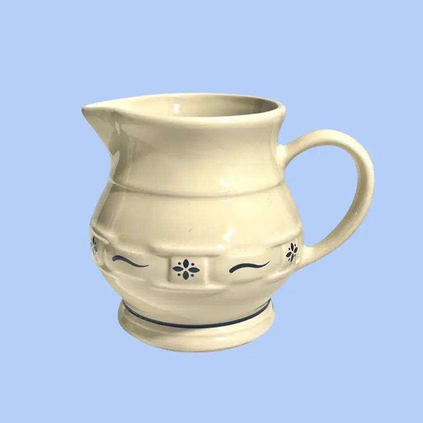 #260- Pottery Pitcher Vase Woven Traditions Classic Blue Longaberger 32oz/1qt
