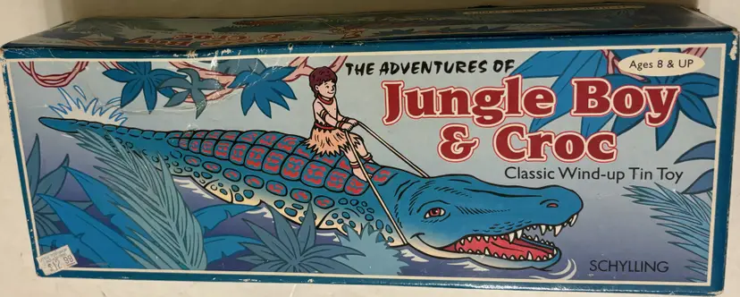 The Adventures of Jungle Boy & Croc Classic Green Metal Wind-up Tin Toy 12"