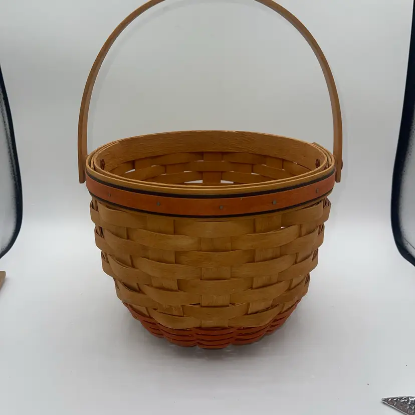 Longaberger Woven Basket With Orange Has Handle With Handle 13” X 10” 1995