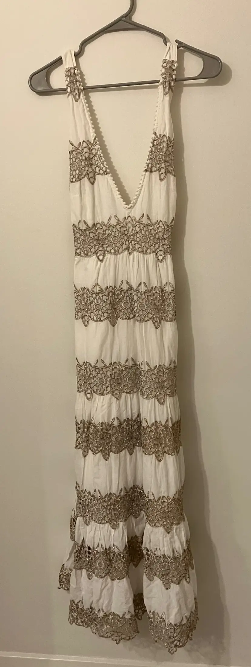 Saylor Katra-style full length dress white gold lattice cotton