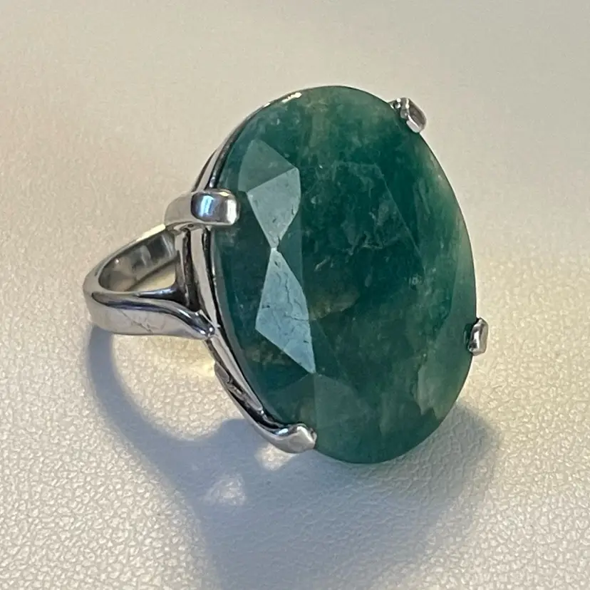 @@ Size 6 Green Aventurine And Sterling Silver 925 Ring