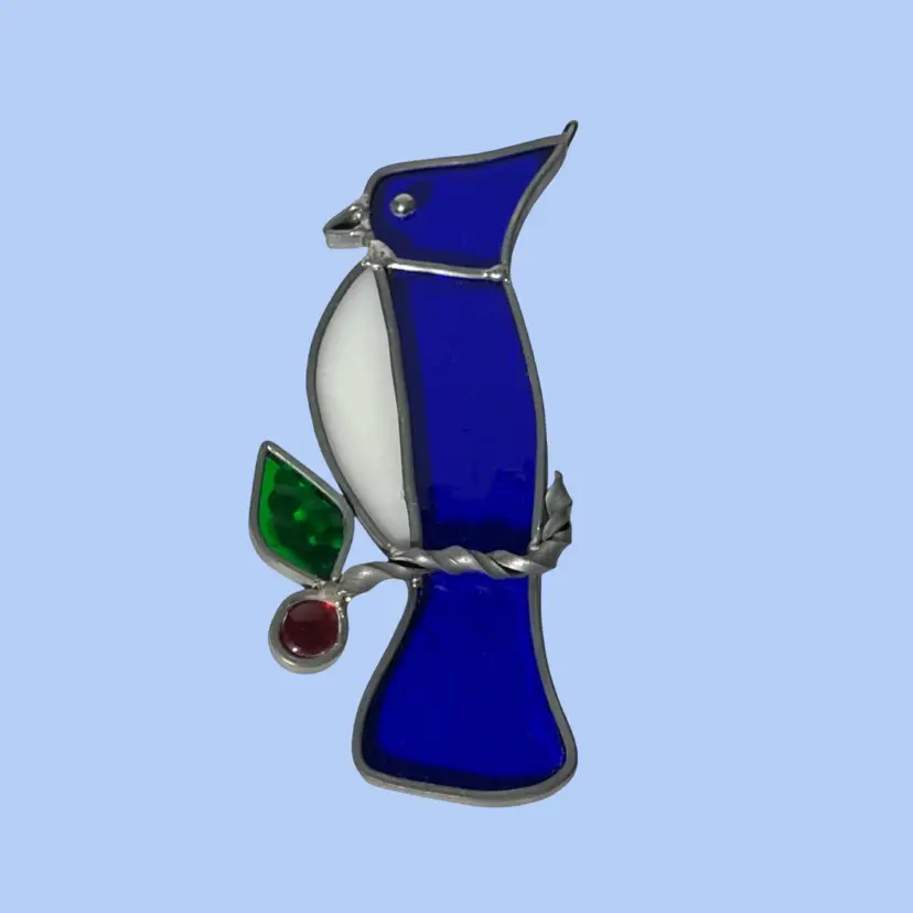 #286- Stained Glass Blue Jay Bird Window Wall Hanger Ornament