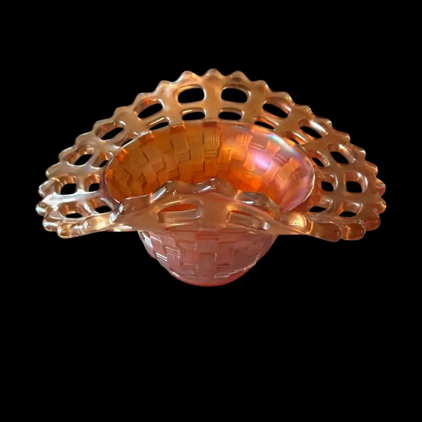 Vintage Fenton Carnival Glass Iridescent Dish Ruffled Orange Home Decor 5” X 4”