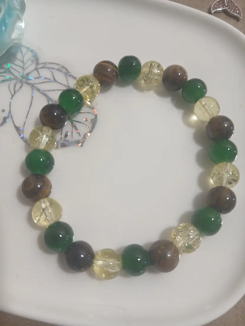 NATURAL STONE  green brown clear bracelet
