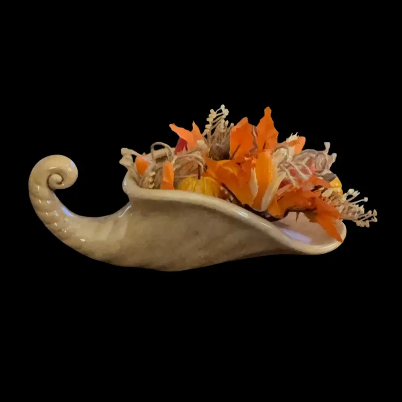 Vintage Autumn Cornucopia Ceramic Hobbiest Piece With  Florals