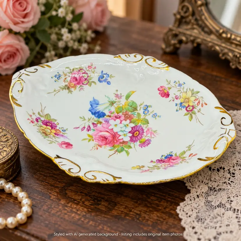 Vintage Porcelain Trinket Dish Hammersley Lady Patricia Bone China Floral Design