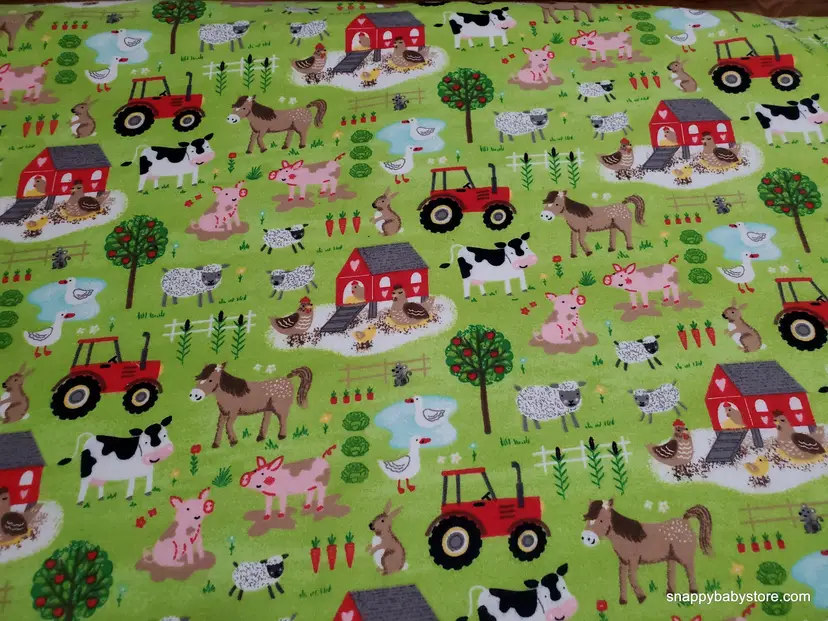 Farm Animals Green Flannel Fabric Remnant - 100% Cotton - Choose Size - Soft Craft & Quilting Fabric