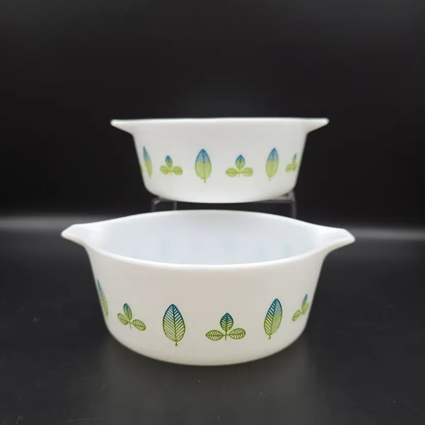 1950's PYREX Spring Promo Twin Server Set Blue/Green Leaf