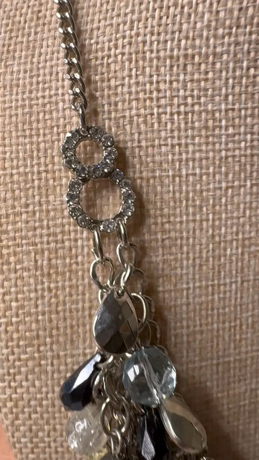 New York & Company Silver-Tone Smokey Blue & Black Crystal Bib Necklace