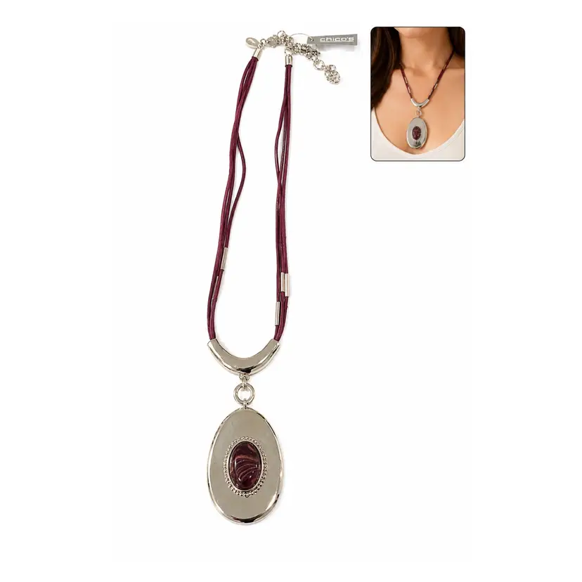 Chicos Boho Western Pendant Statement Necklace With Extender Burgundy Suede