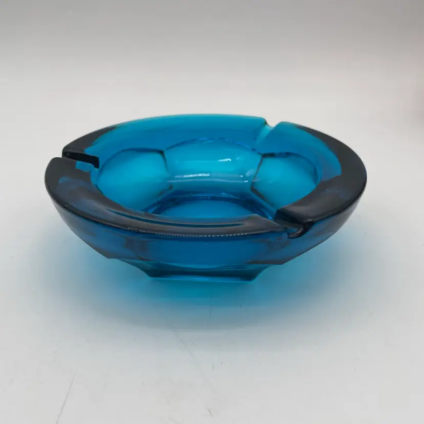 Vintage Cobalt Blue MCM Heavy Art Glass Ashtray