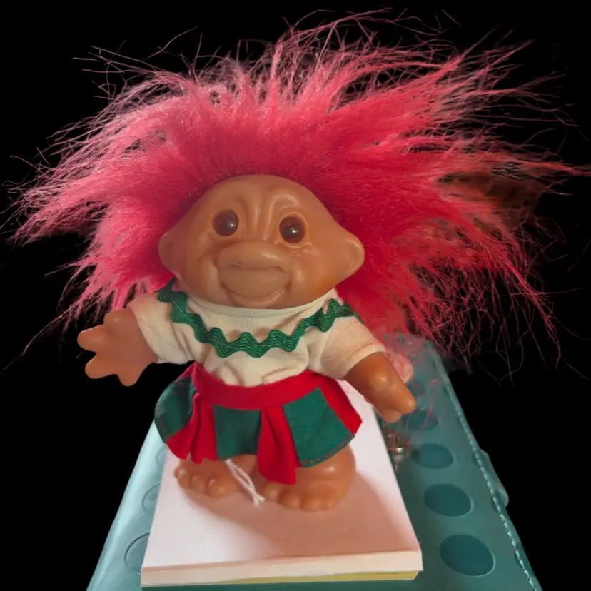 Troll 1986 DAM Doll Red Hair Red & Green Outfit Vintage Holiday