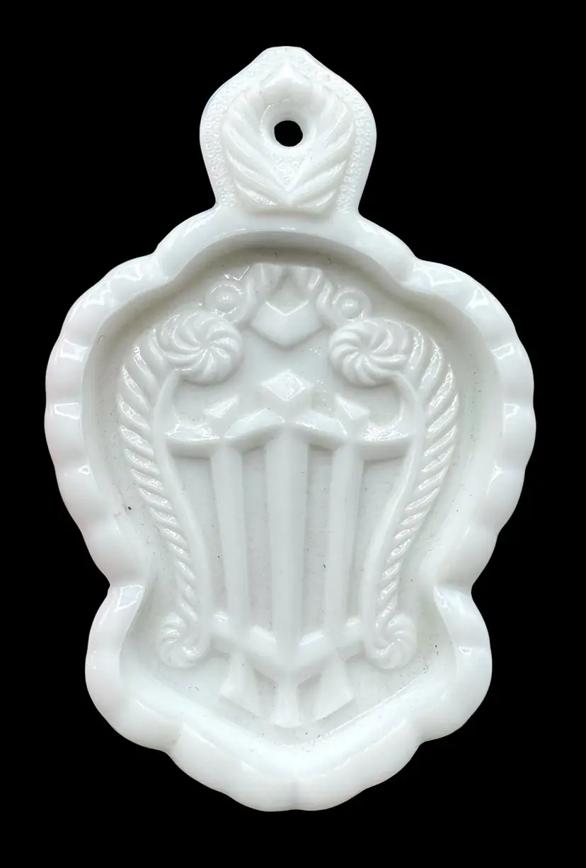 Vintage Imperial Milk Glass Harp Spoon Rest  Trinket Dish Butter Cookie Mold 5”