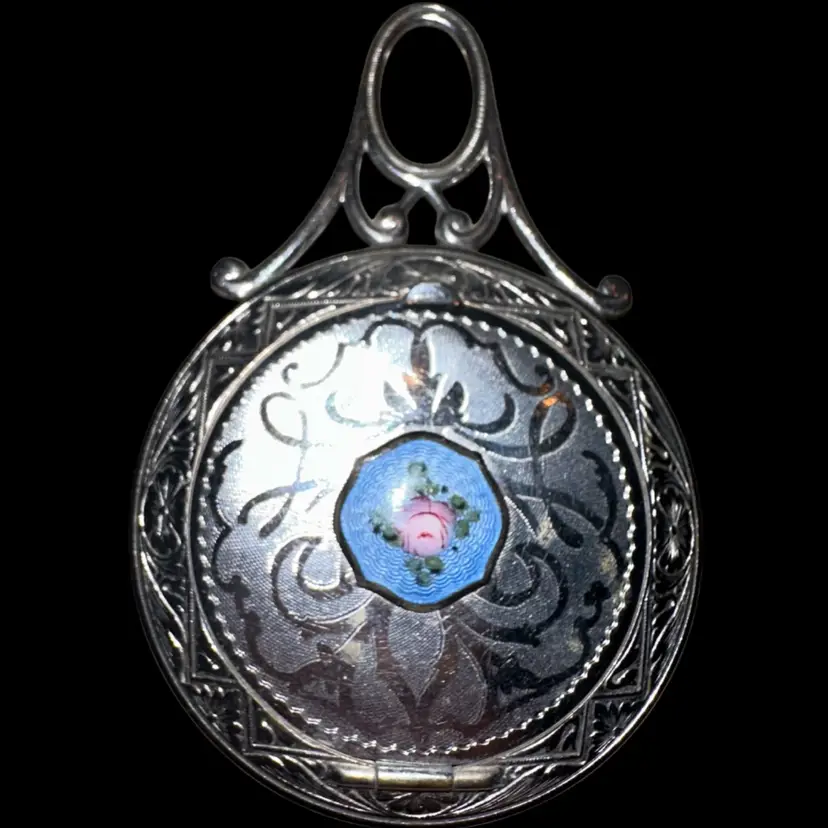 Antique R&G Co. Sterling Silver Guilloche Enamel Compact: 1920s Floral Design