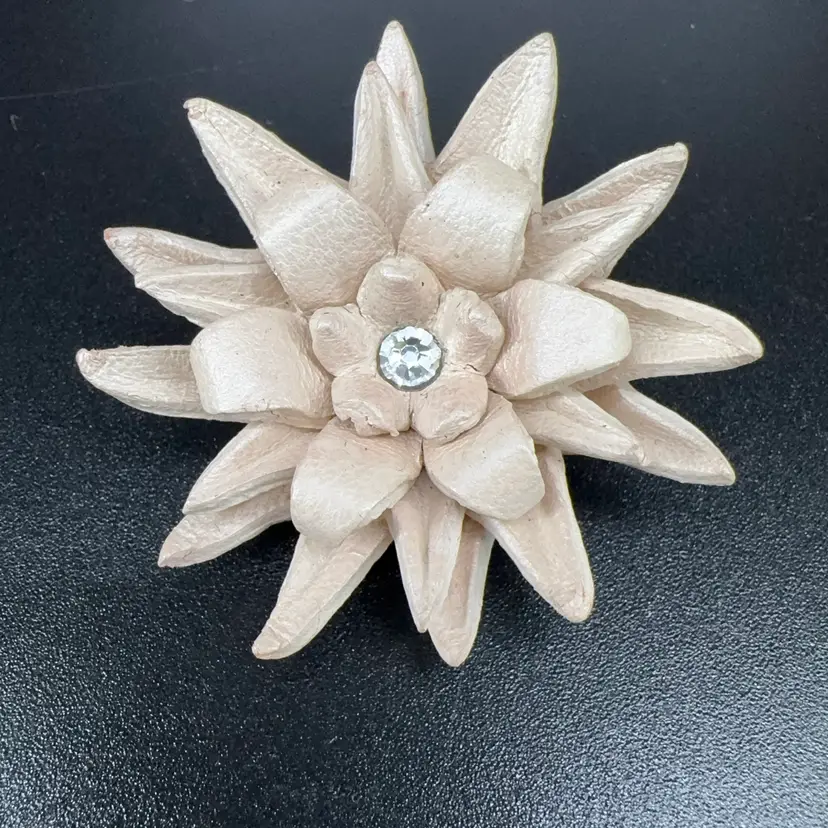 Leather And Rhinestone Brooch