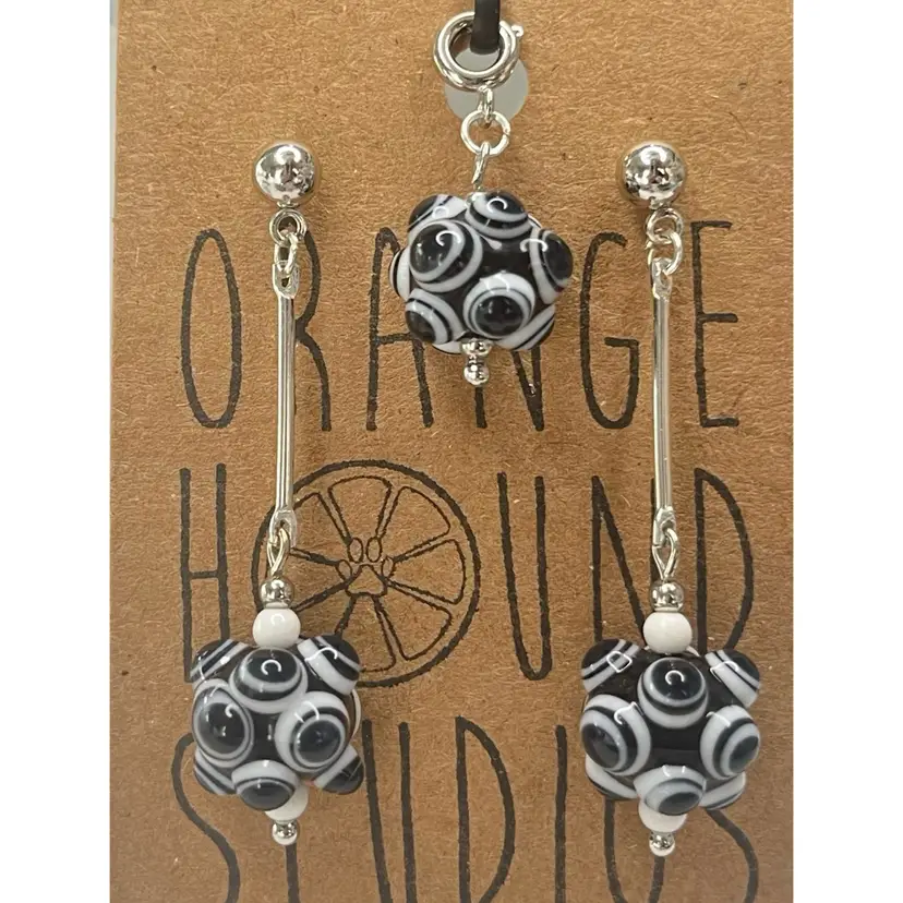 #2 Bar Link & Charm - Post Back Earrings - Handmade by Me -- Vintage Lampwork