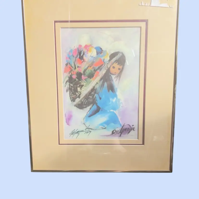 #182- Flower Girl Wall Art Lithograph  Signed By  Ted DeGrazia USANumbered  1/1 1979Collectible Southwest Indigenous GirlWatercolor