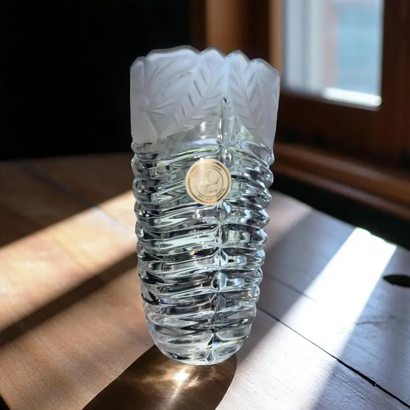 Vintage German Lead Crystal Bud Vase 24% Crystal Clear Frosted Floral Rim Optic Ribbed Glass Small Vase Home Decor Gift