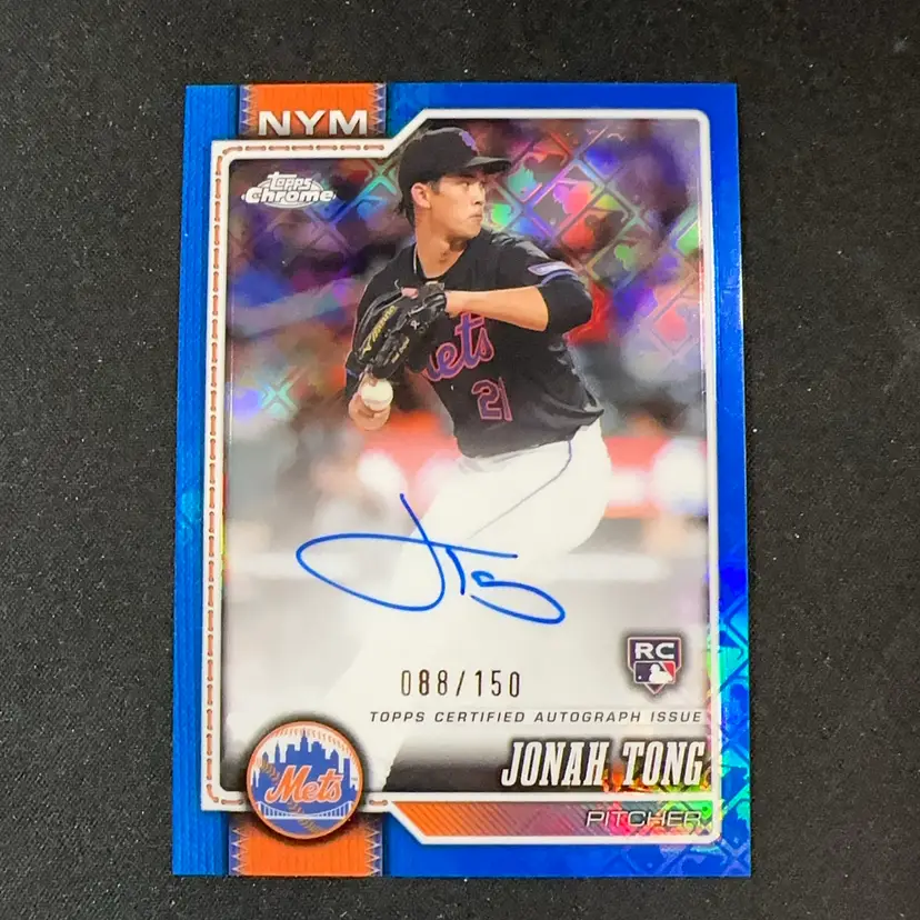 Jonah Tong 2026 Topps Logofractor RC Auto Blue Refractor /150 New York Mets
