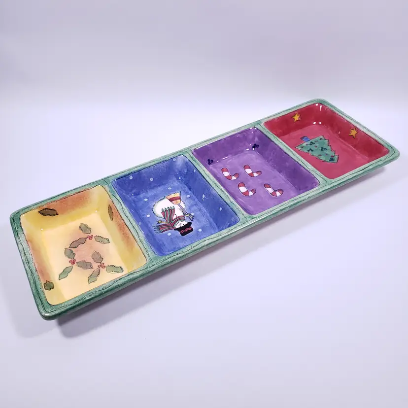 SANGO SUE ZIPKIN Sweet Shoppe Christmas Whimsical Holiday Ceramic DIVIDED TRAY