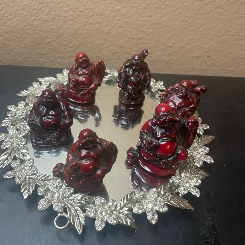 Lot of 6pcs Cinnabar Laughing Buddha Figurines