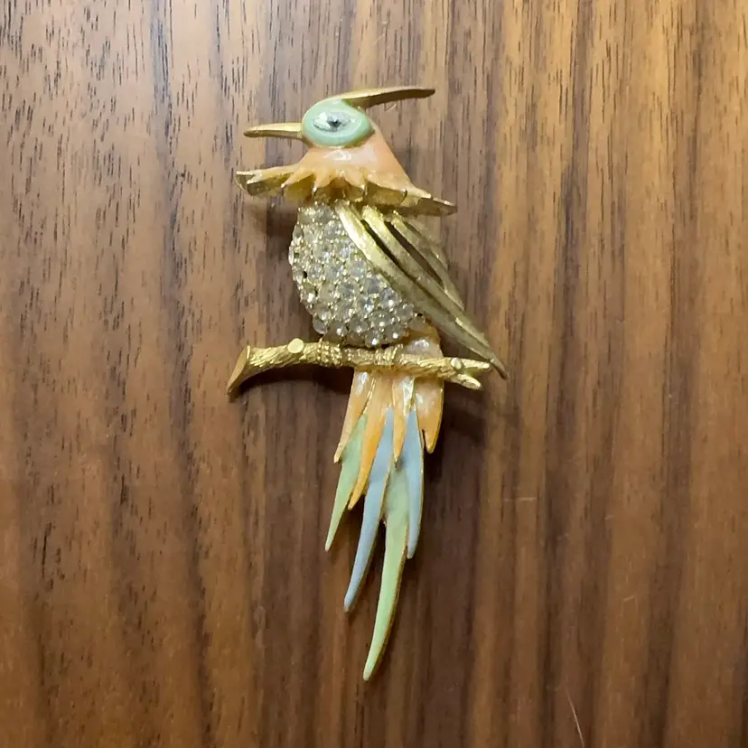 Vintage Rhinestone Bird Brooch