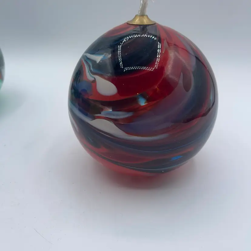 21-blow Glass Orb Oil Lamp, Browns Orange Oranges Blues 4.5 Inches