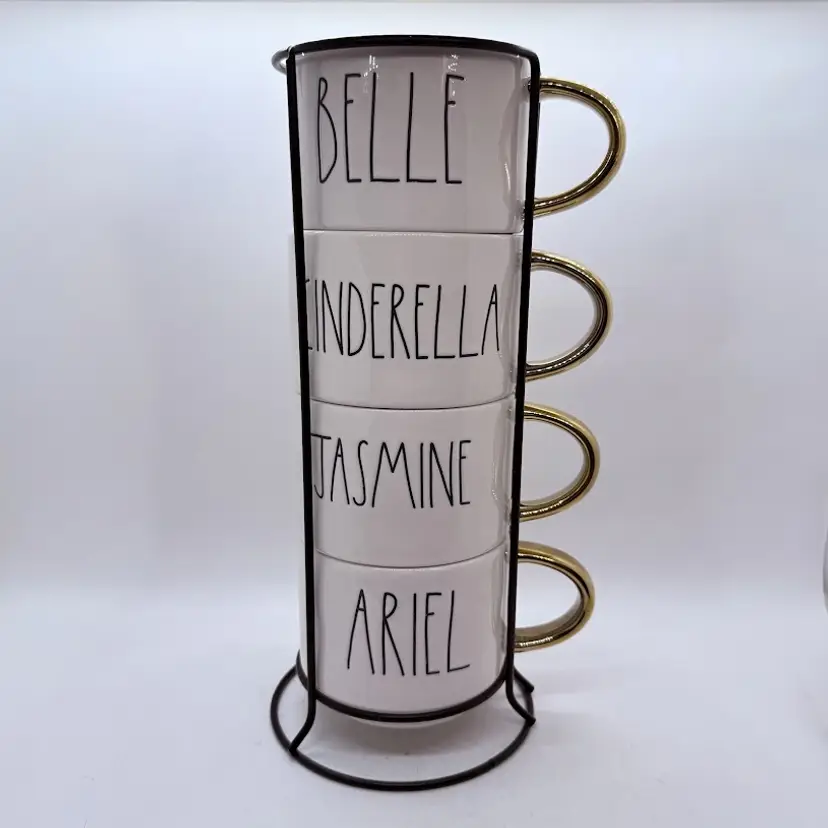Rae Dunn Disney Princess Stacking Mugs With Holder Set Of 4 Gold Handles