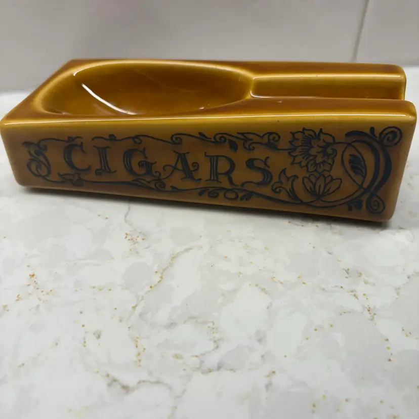 Vintage Royal Gouda Cigar Ashtray Pipe Rest Sun Face Floral Holland MCM 6.25"
