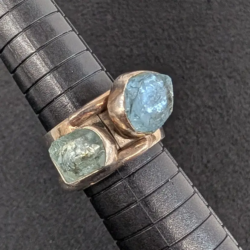 Lilly Barrack Sterling Silver Rough Aquamarine Blue Stones Ring 19g Size 7.5