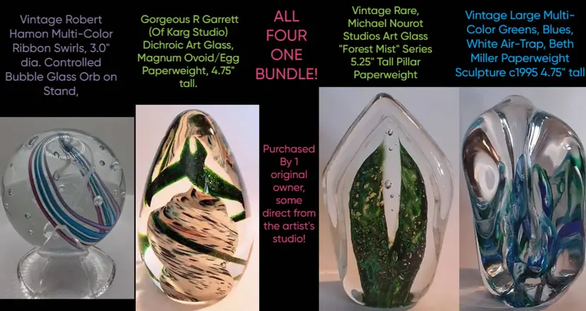 4 ART GLASS SIGNED ARTISAN PAPERWEIGHT BUNDLE DEAL!!!