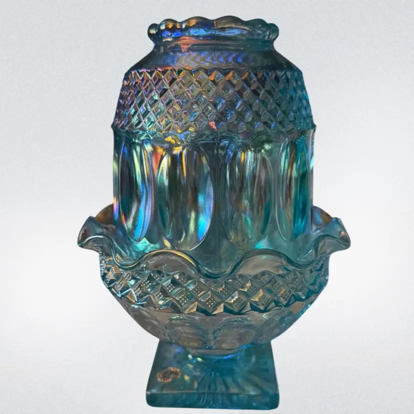 Vintage Westmorland Thumbprint Iridized Blue Carnival Fairy Lamp *condition Issue