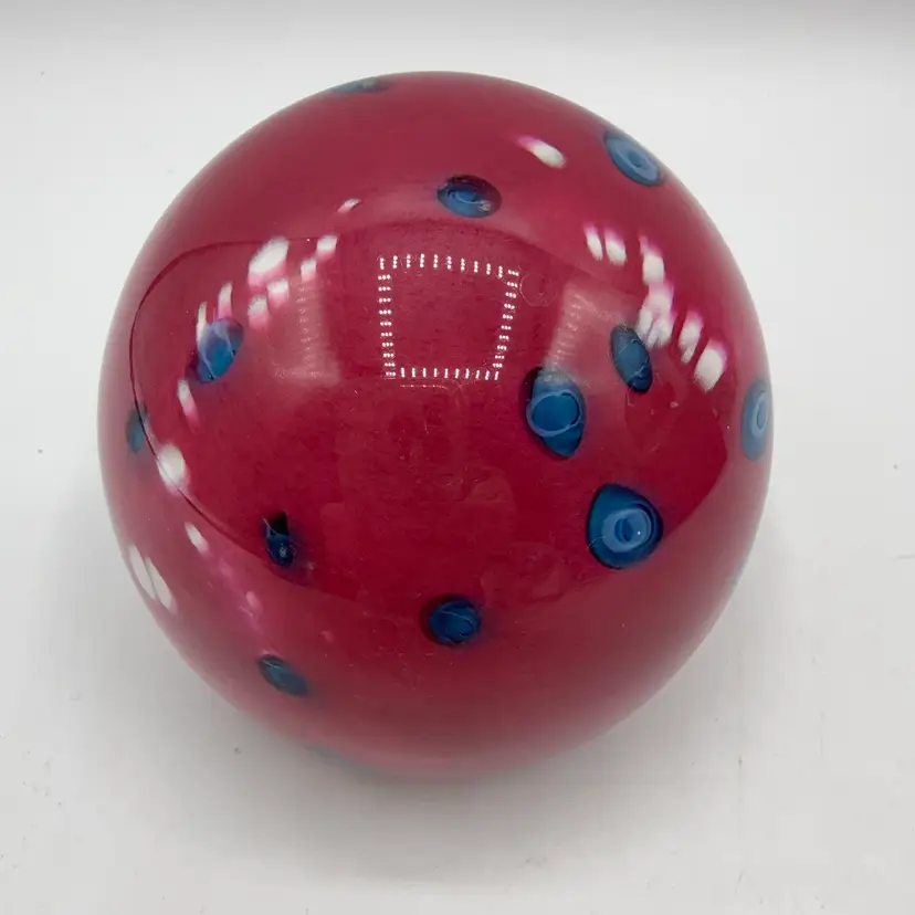 Tundra Glass 1988 Pink Blue Abstract Dotted Paperweight