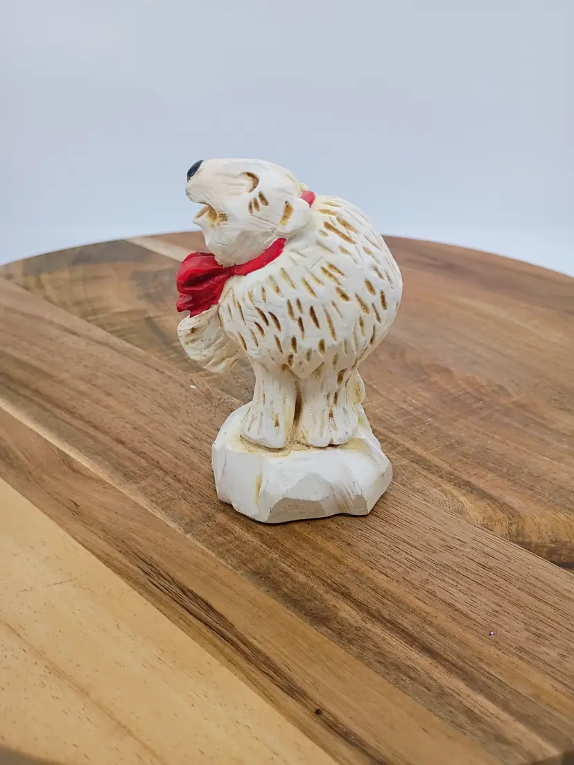 Vintage David Frykman Polar Bear Figurine Christmas Holiday 1995 Red Bow.