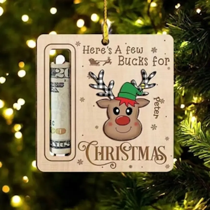 Christmas Wooden Money Holder Ornament NEW IN PACKAGE