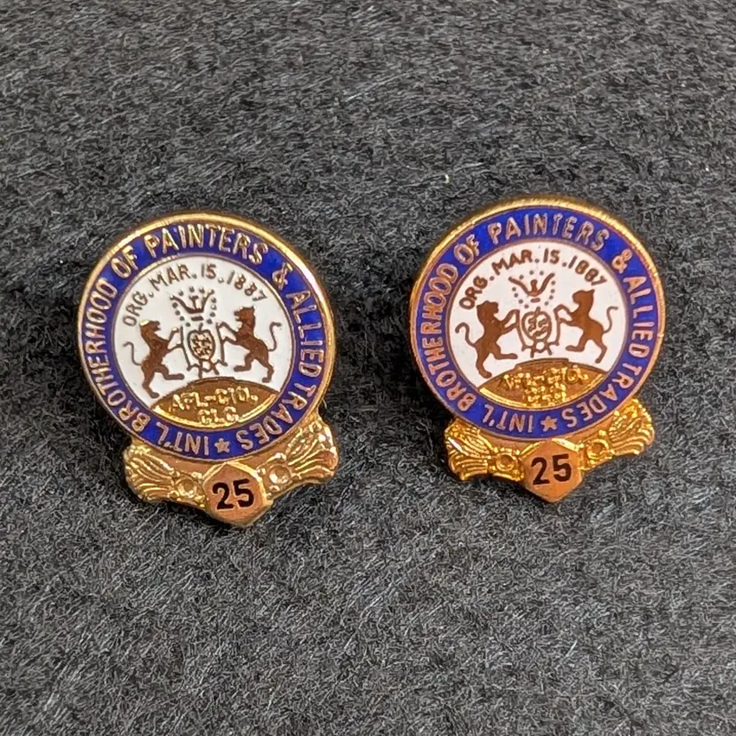 Vintage International Brotherhood of Painters & Allied Trades 25 Year Lapel Pins