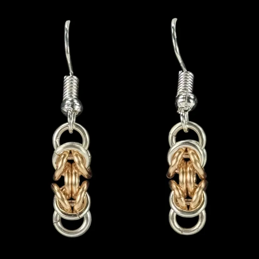 Avante Jewelry Chainmaille BYZANTINE Weave Pierced Earrings Silver Gold Plated