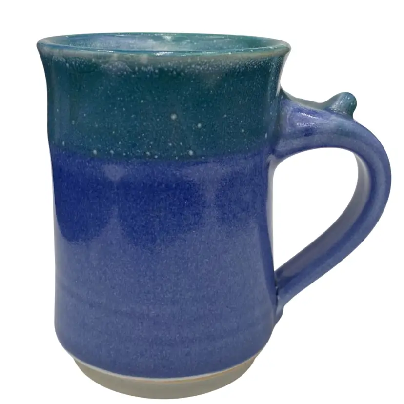 Chris Benson Pottery Signed Coffee Mug, Periwinkle Blue, Seafoam Green, Speckled