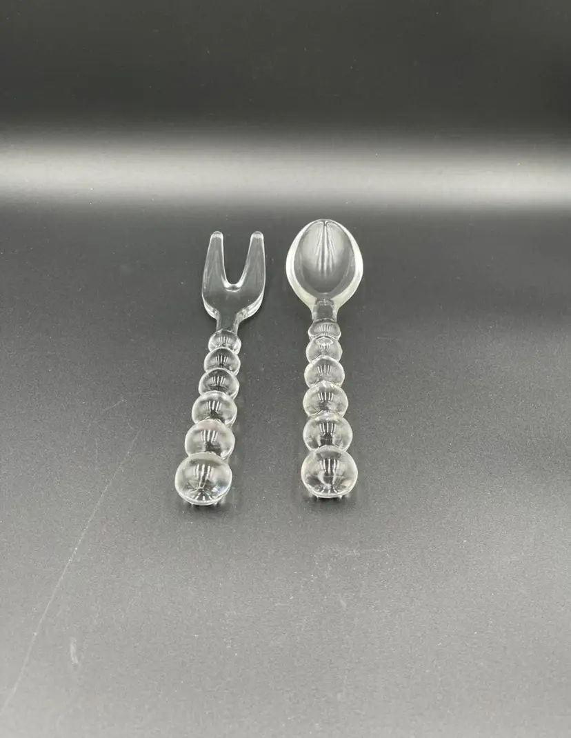 Vintage Imperial Glass Candlewick Beaded Salad Serving Utensils