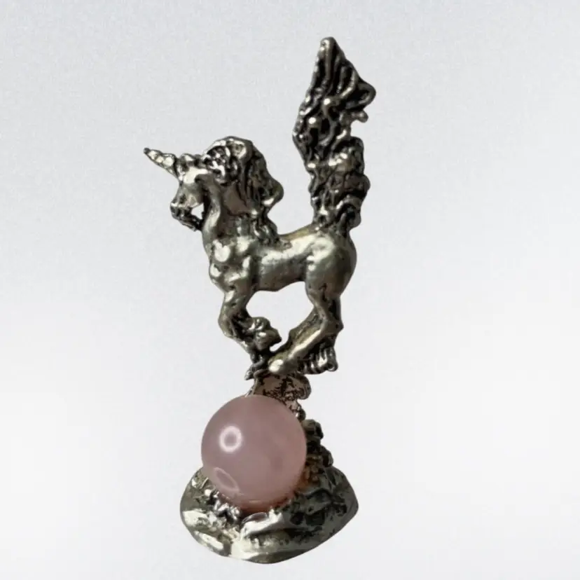 Pewter Unicorn With Rose Quartz Ball! 1 3/4” Tall!
