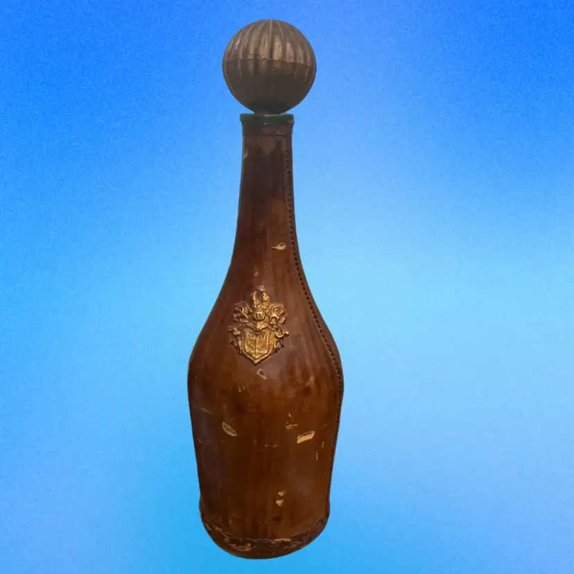 13” Leather Covered Bottle Made In Italy