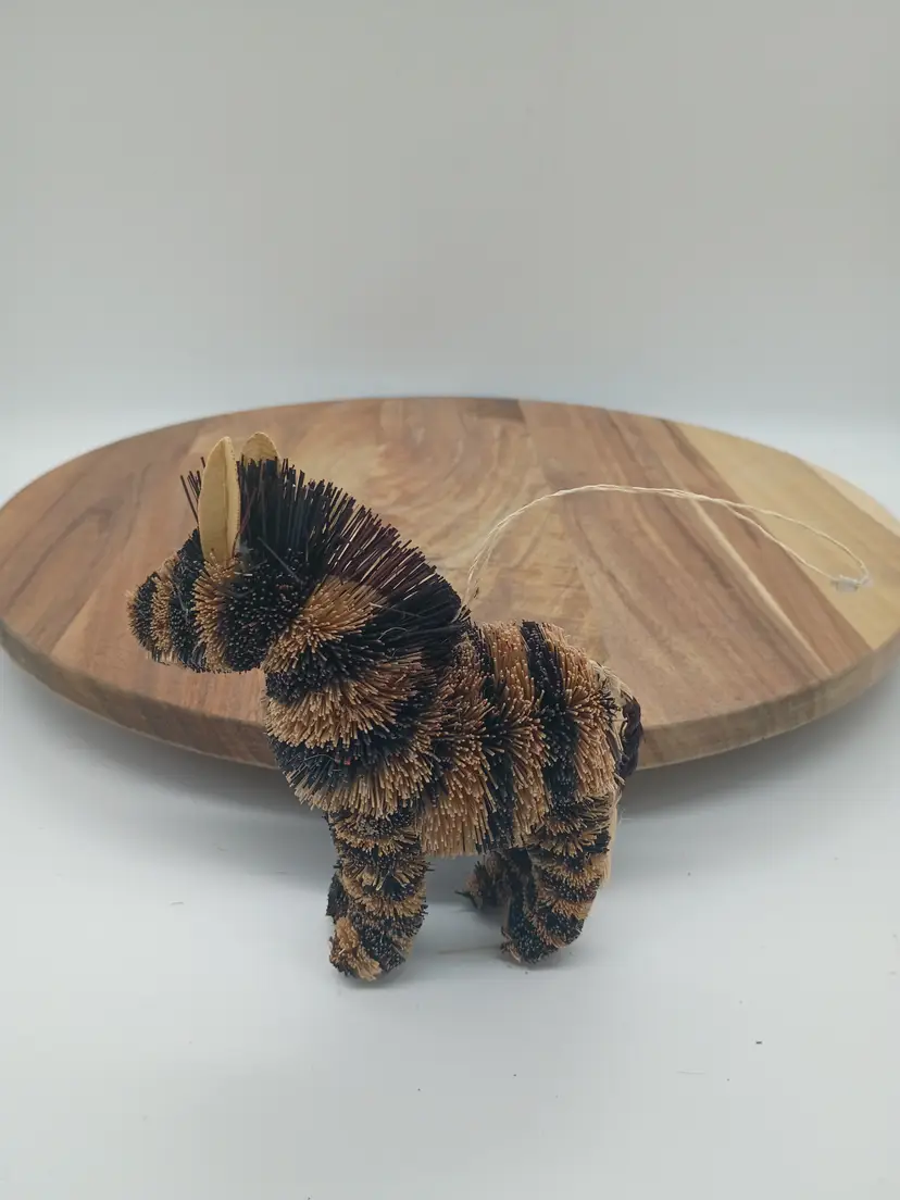 Rustic Natural & Dyed Boar Bristle ZebraChristmas Tree Ornament Country.