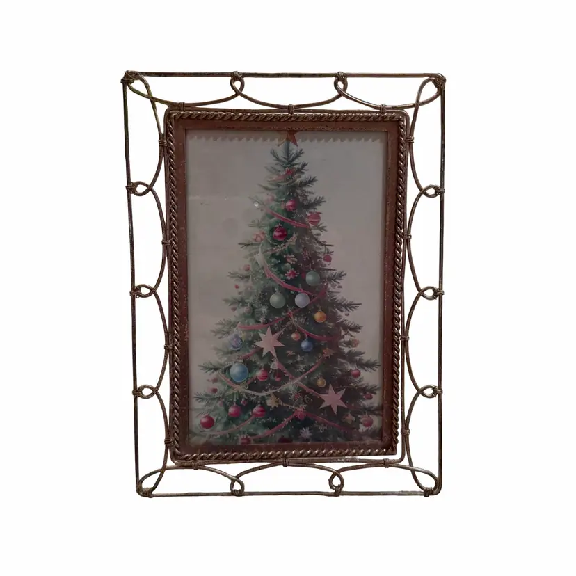 27 Vintage Scroll Metal Christmas Tree Framed Picture Holiday Decor 5 X 7
