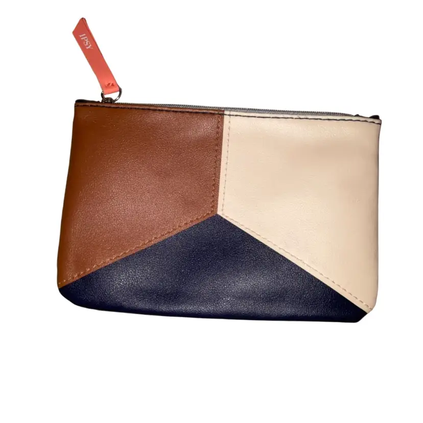 IPSY  brown cosmetic bag zip pouch travel case