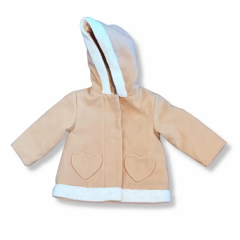 Little Me Baby Hooded Puffer Jacket Tan & White Baby 12M NWOT