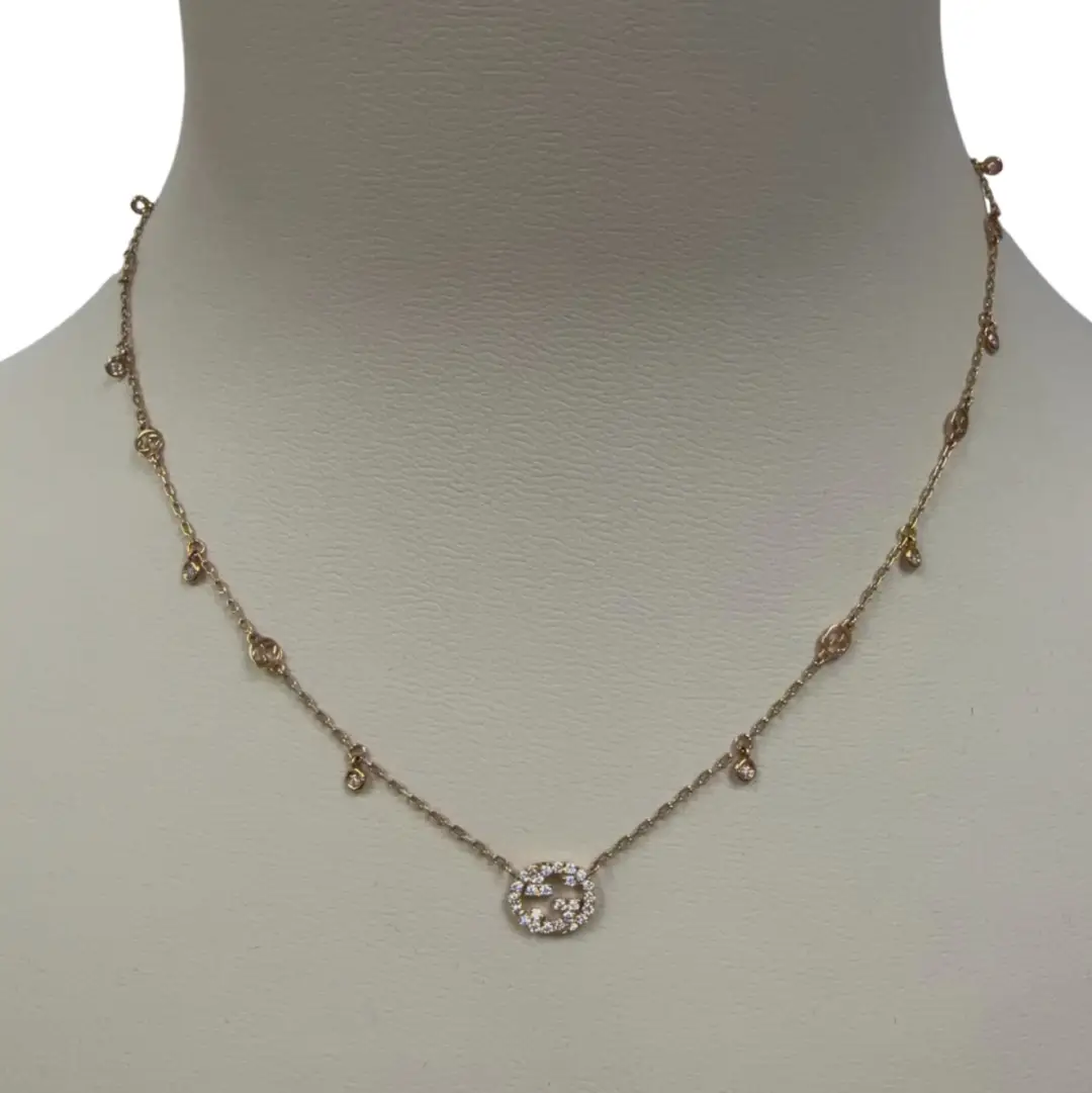 Gucci 18kt Pink Gold & White Diamond Interlocking GG Necklace
