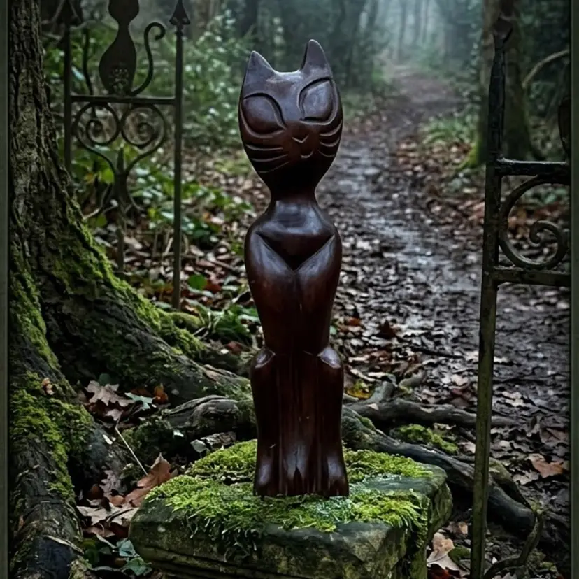 21. Sinister Siamese Monkey wood Carved MCM Cat