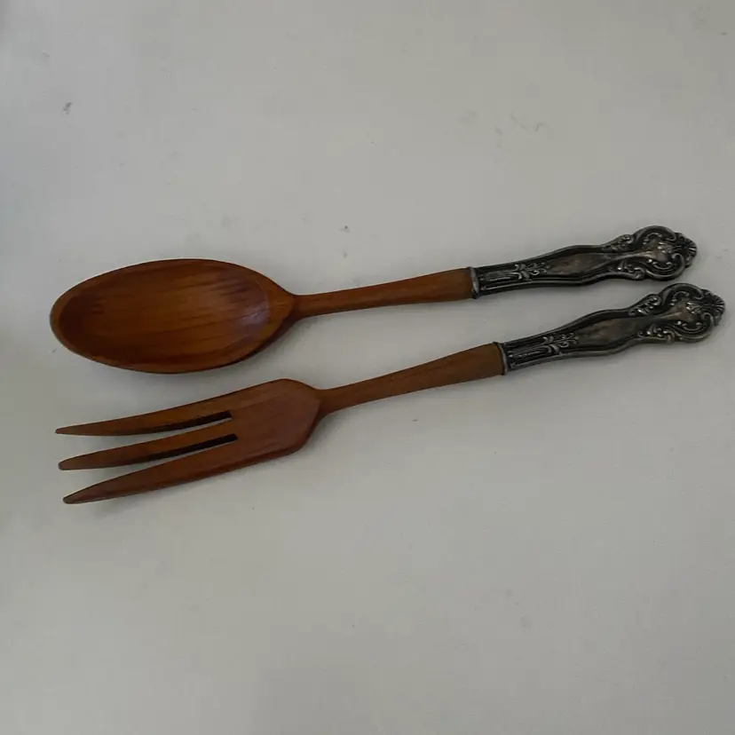 Vintage Salad Serving Set - Sterling Silver and Wood Spoon and Fork - Frank M. Whiting
