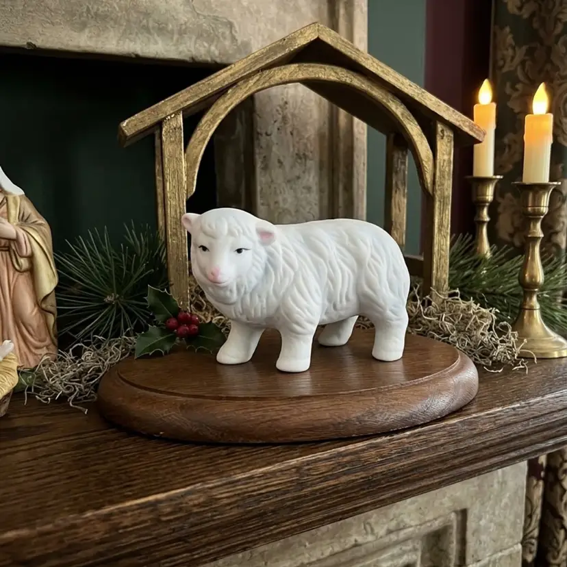Vintage Homco White Porcelain Nativity Sheep Figurine (Model #5552)